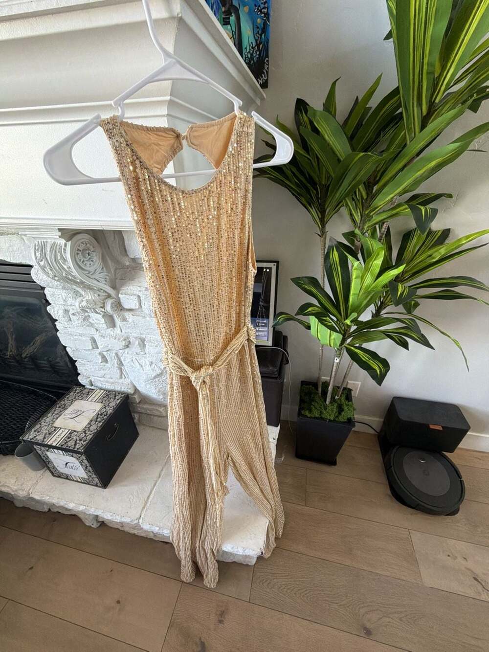 ChicMe Sleeveless Sequin Gold Jumpsuit with Belt